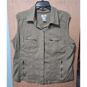 Sunshine Apparel Size 18W Womens Utility Vest Sleeveless‎ Olive Green Collared